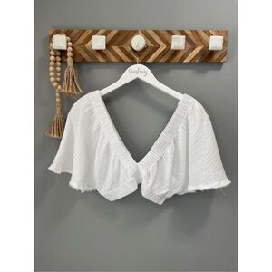 aerie white cotton muslin flutter sleeve crop Size XS